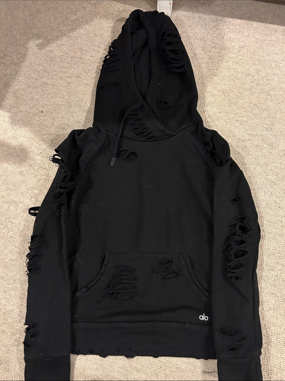 ALO Yoga Women’s Black Distressed Crewneck Hoodie
